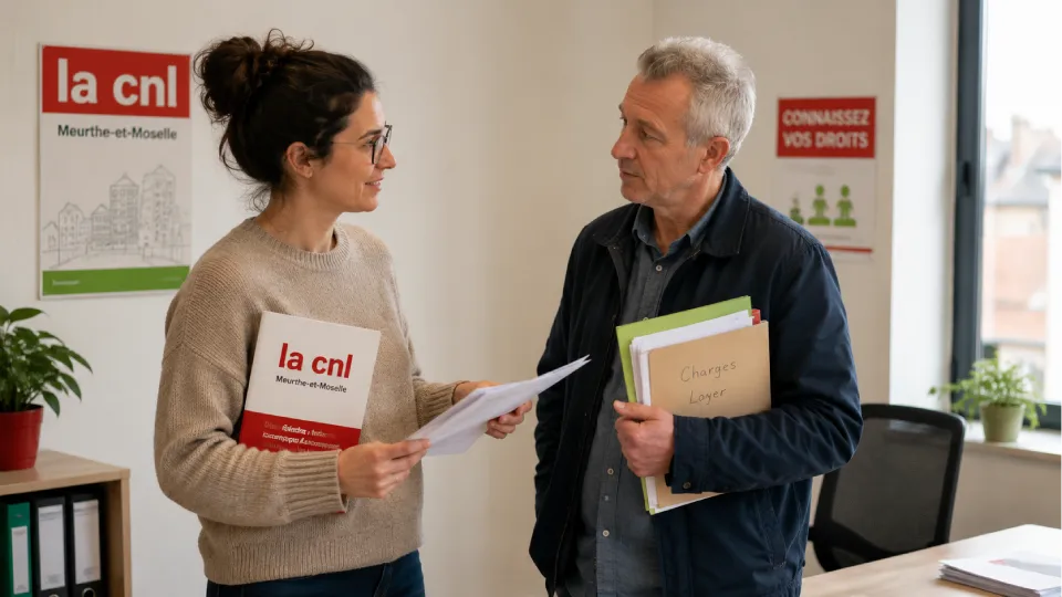 Bénévole de la CNL54 échangeant avec un locataire sur un dossier de charges et de loyer