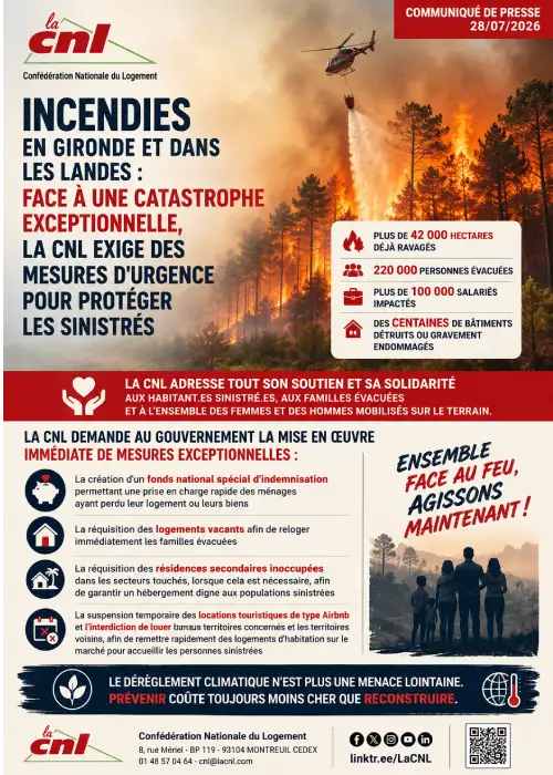 Communiqué de presse de la CNL Incendies en Gironde et dans les Landes
