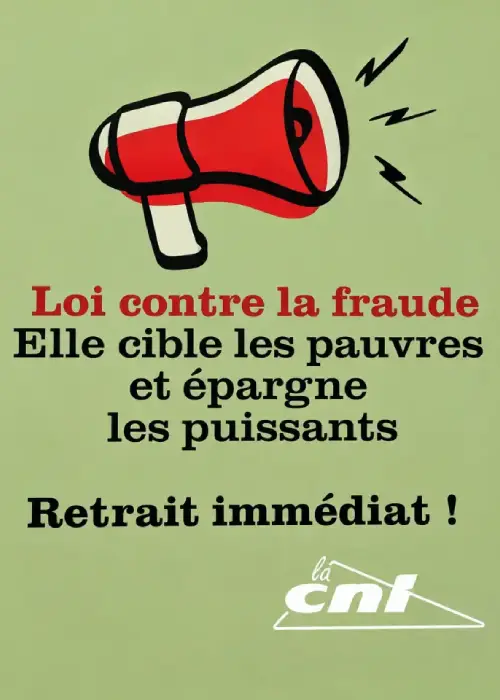 Communiqué de presse de la CNL Loi contre la fraude qui cible les pauvres et épargne les puisants